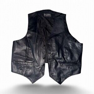 Wilsons Black Leather Vest Men's 2XL Button Front Lined Welt Pockets